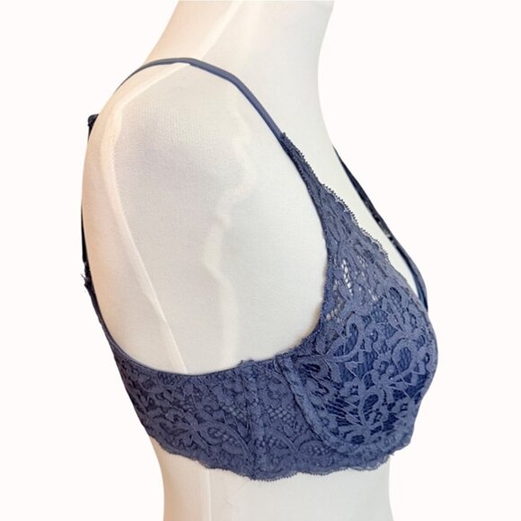 Victorias Secret Body By Victoria Lace Bra 38B Blue Mesh Lined Demi Adjustable - Picture 2 of 16
